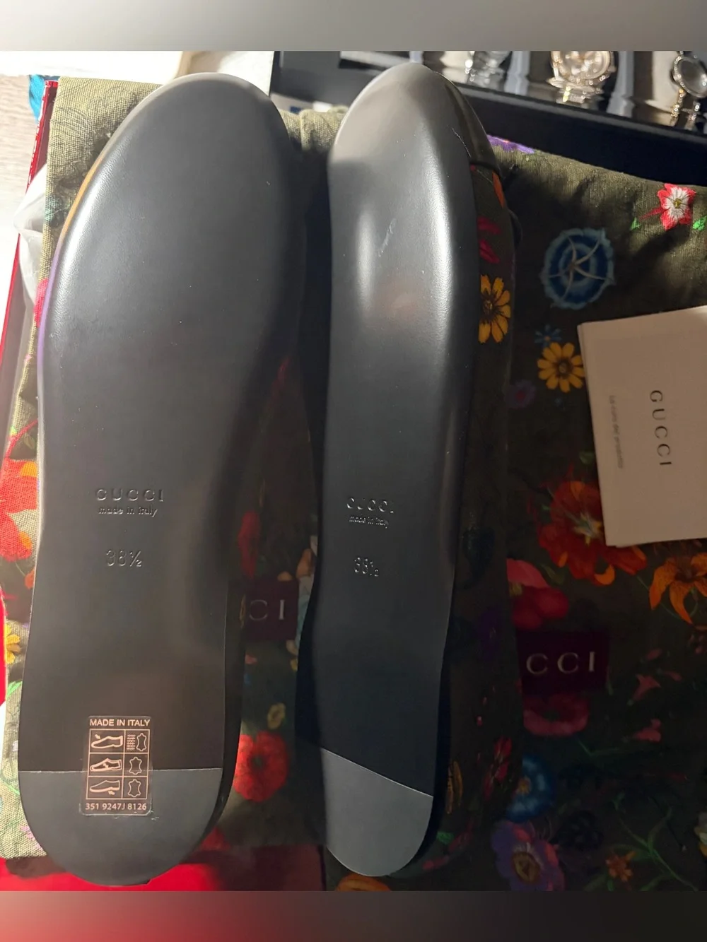 GUCCI Sepang Flora Leather Canvas GG Marmont Ballerina Flats 38.5
